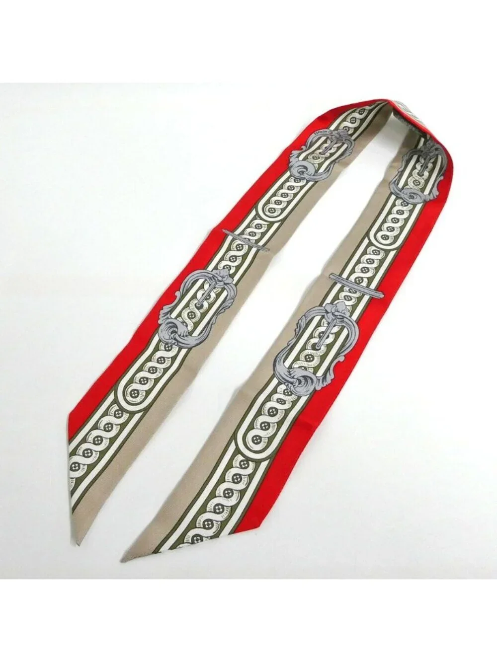 Hermes Twill Bridesdecour Silk Beige Red Scarf